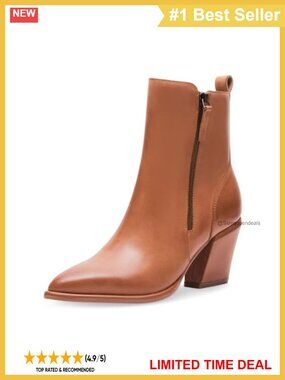 Waterproof Leather Ankle Bootie Pointed Toe Block Heel Fall Boot